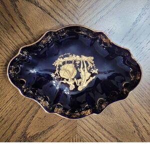 Limoges Castel France Cobalt Blue 22K Gold Trinket Dish Courting Couple 7 Inch